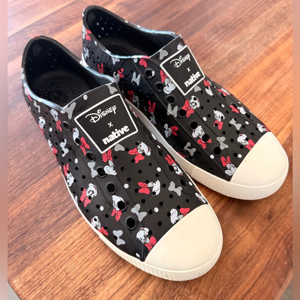 Native Disney Black and White Sneakers with Red Accents